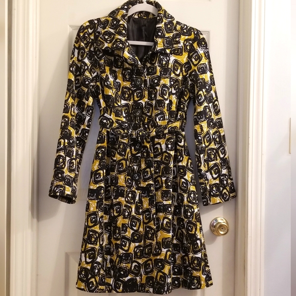 Anthropologie Lapis Geometric Print Belted Coat Black Gold - Picture 4 of 16